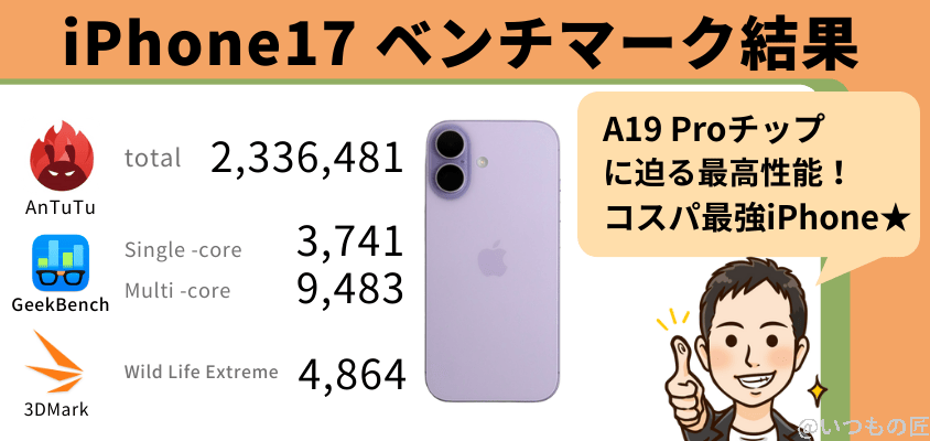 iphone17 antutu ベンチマーク ベンチマーク結果まとめ | iphone review.jp iPhone17 AnTuTu ベンチマーク ベンチマーク結果まとめ